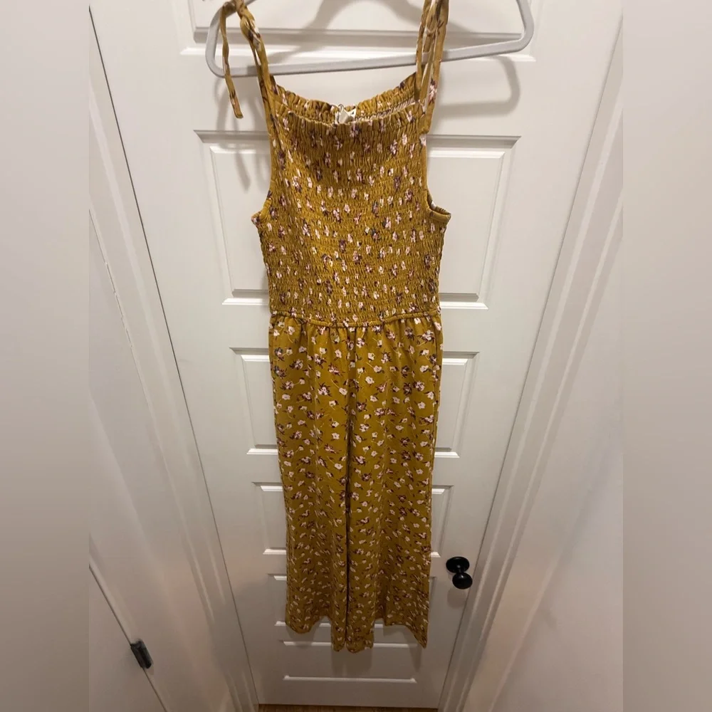 NWT. Pact. Soirée One-in-Done Jumpsuit. Mustard Floral. Size Small._3